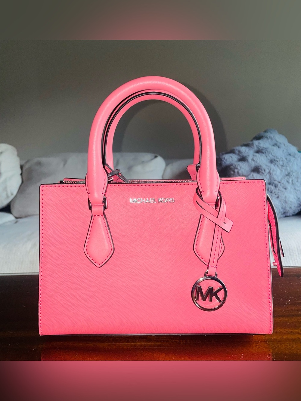 Michael Kors Hot Pink Adjustable Crossbody Purse with MK Charm